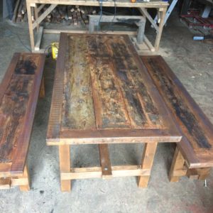 Industrial Reclaimed Wood Table and Benches